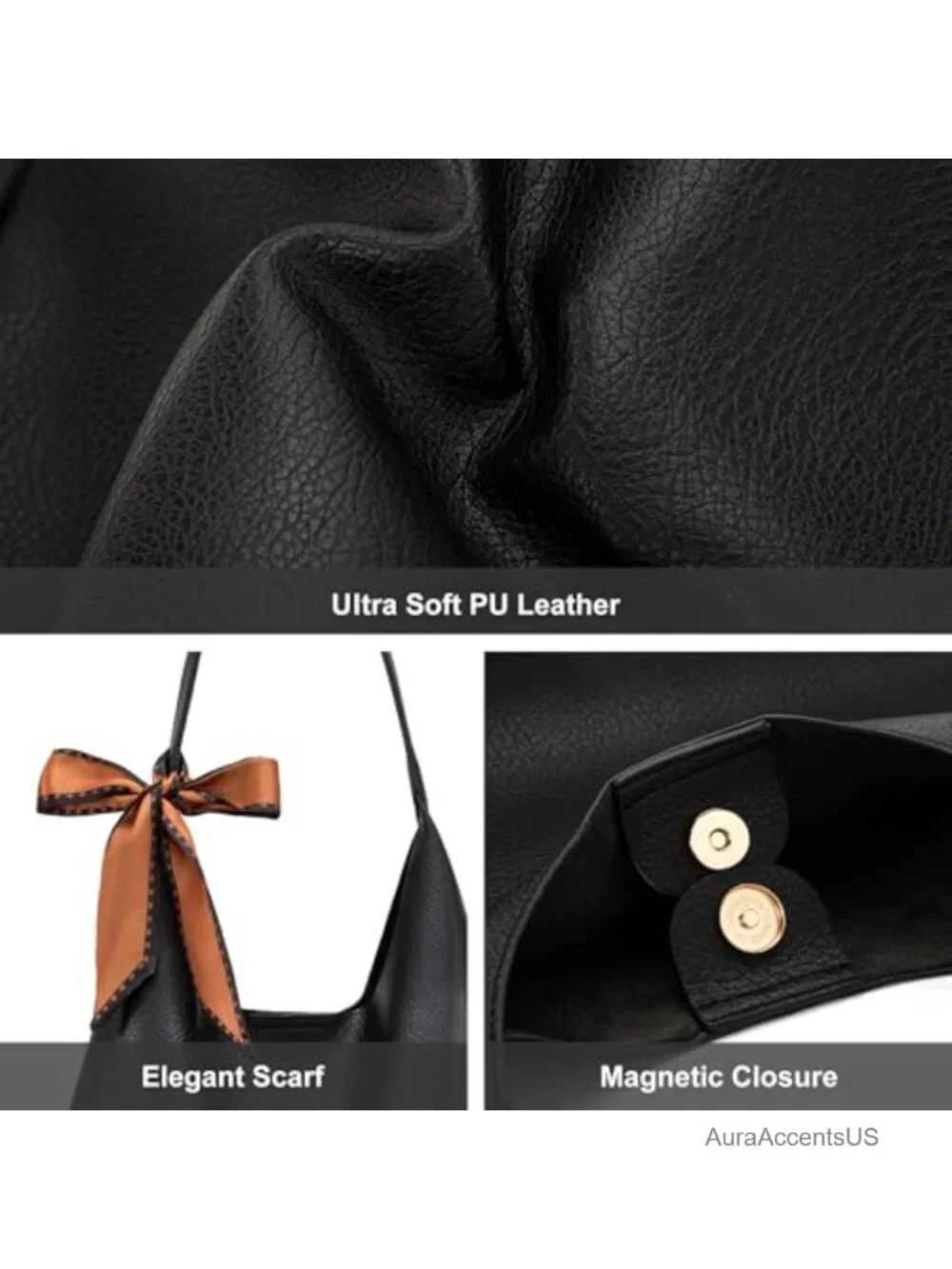 Slouchy Hobo Bag with Scarf Faux Leather Women Shoulder Purse
